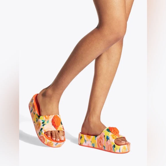 Kurt Geiger EAGLE Bright Floral Wedge Slide Sandal Shoes 9 RARE - Picture 1 of 12